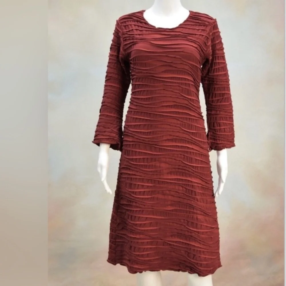 BLACK! Carol Turner Collection Black Italian Knit Dress with Rippled Pleats